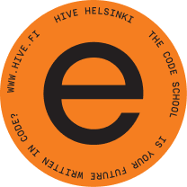 Round orange color sticker featuring the letter E from the Hive logo