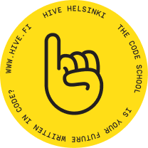 Round yellow color sticker featuring the letter i from the Hive logo