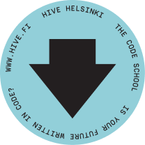 Round light blue color sticker featuring the letter v from the Hive logo