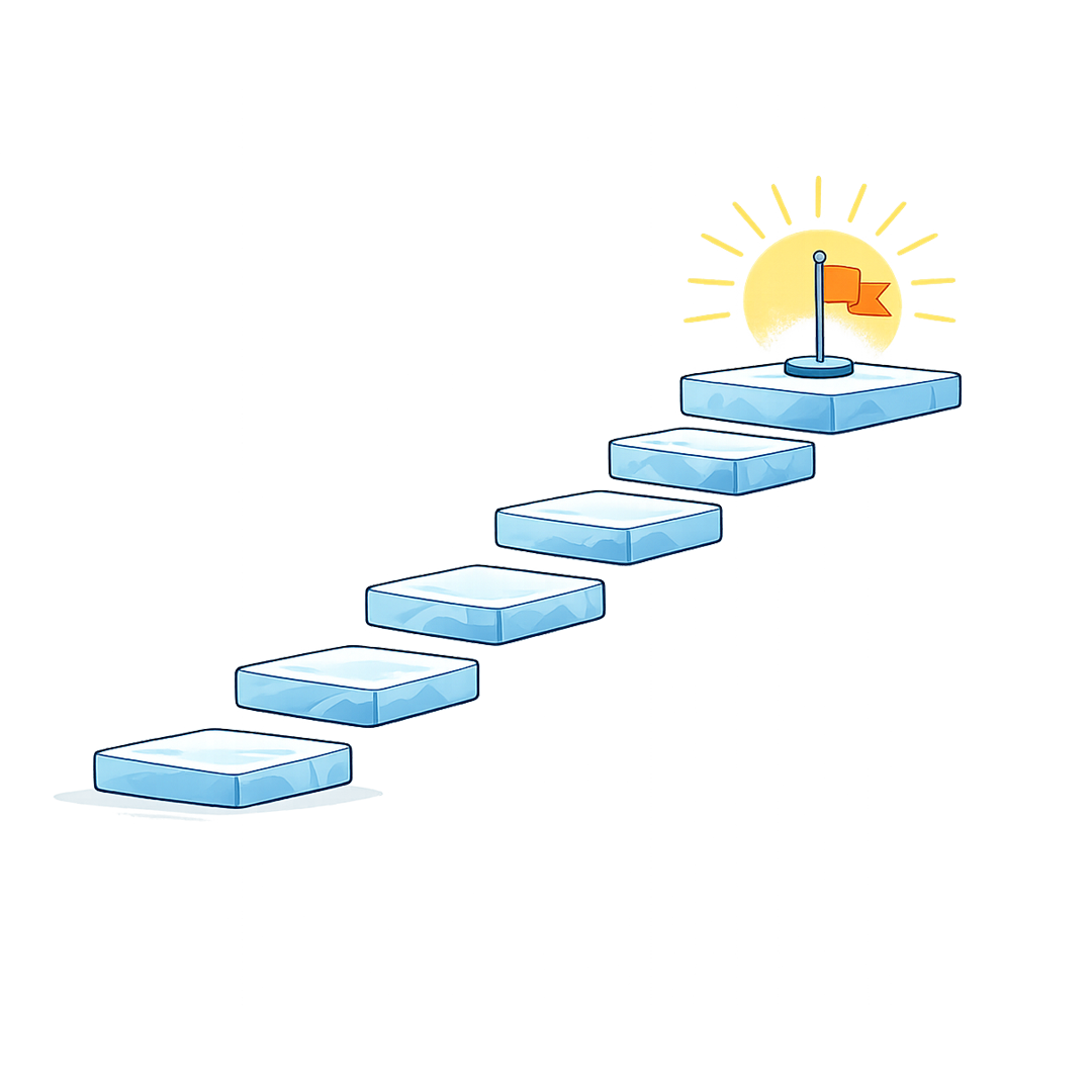 Illustration showing steps leading to a final goal, representing the learning journey at Hive