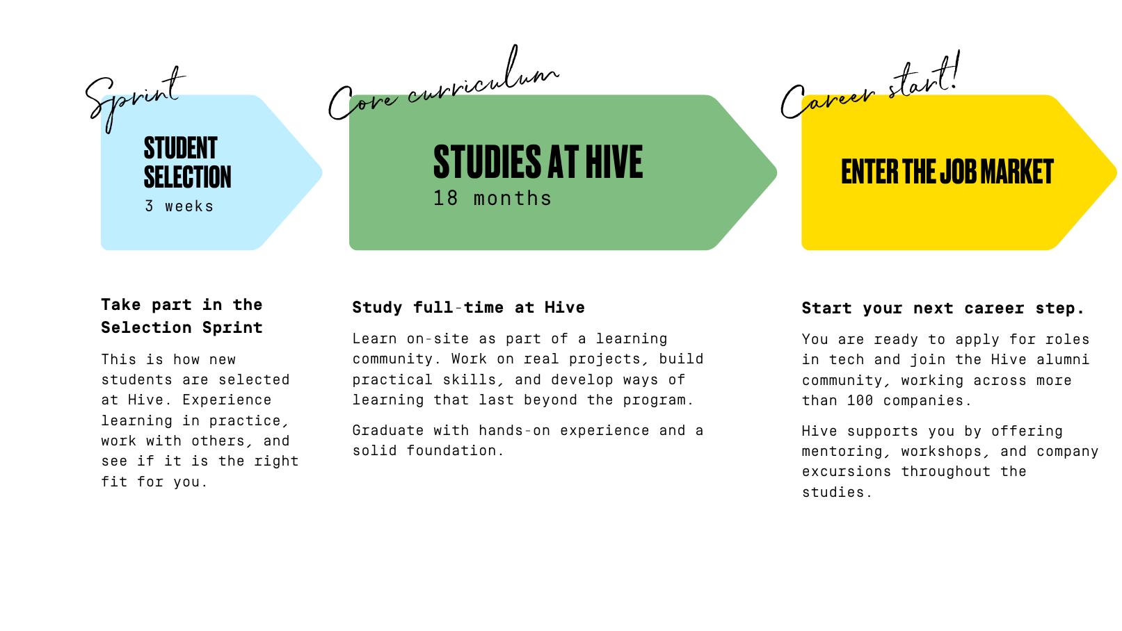 A flowchart illustrating the Hive Helsinki student journey.