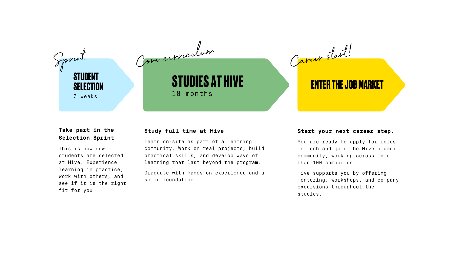 A flowchart illustrating the Hive Helsinki student journey.