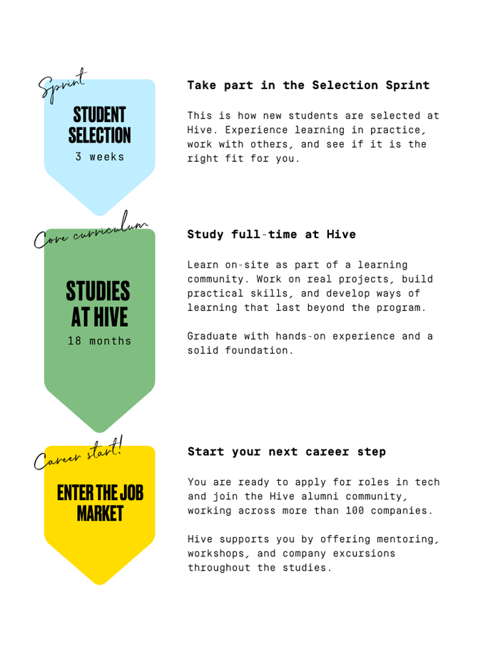A flowchart illustrating the Hive Helsinki student journey.
