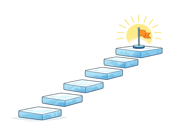 Illustration showing steps leading to a final goal, representing the learning journey at Hive